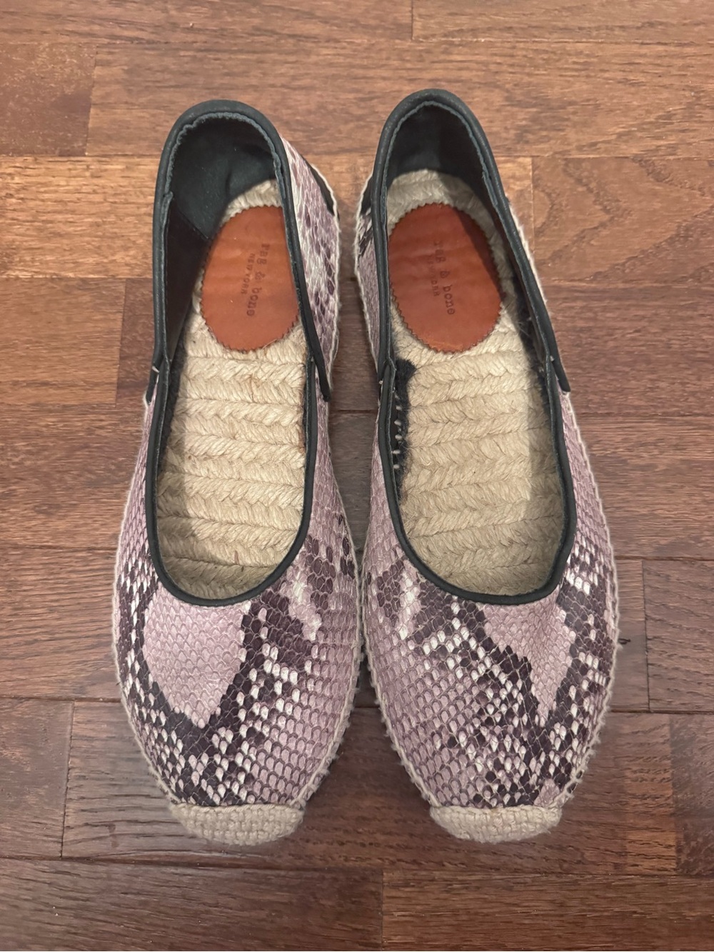 rag & bone Mauve Snake-Print Espadrille Flats